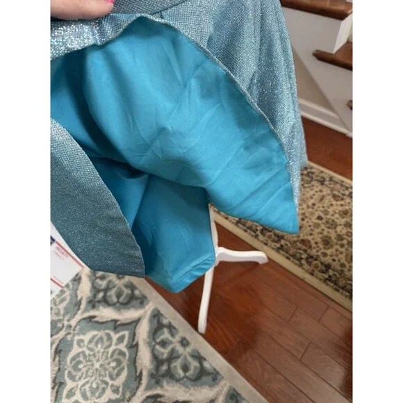 Sherri Hill Cocktail Dress Sz. 10 Blue Short Halter Glitter Shimmer Prom Formal - Picture 9 of 16